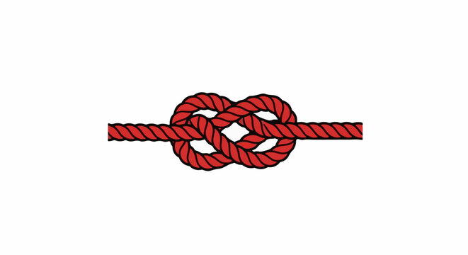 A red rope tied in a figure eight knot on a white background