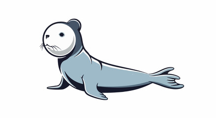 Fototapeta premium A cute, light blue seal with a dark grey head outline, facing left, on a white background