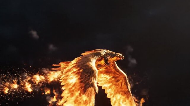 golden phoenix, phoenix bird, fire wings, flying bird, cinematic