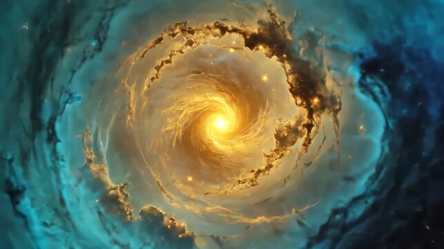Abstract spiral nebula with swirling colors and glowing core