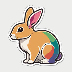 Obraz premium Cute cartoon rabbit with rainbow colored tail and ears