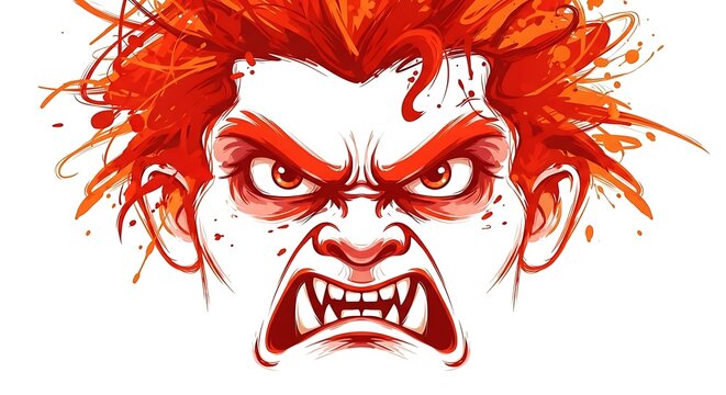 Angry red haired man face portrait.