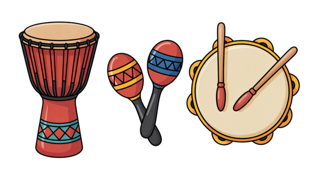 Colorful hand percussion instruments arranged together