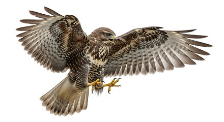 Fototapeta premium Brown bird flying with outstretched wings.