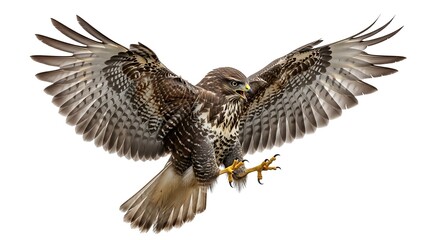 Fototapeta premium Brown bird flying with outstretched wings.