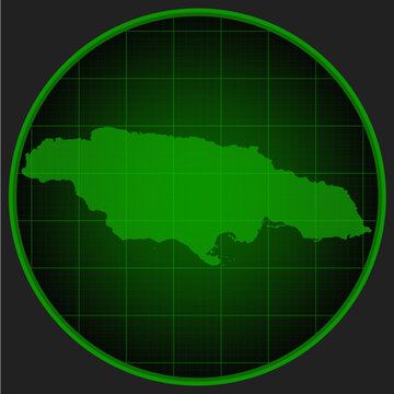 Vector map of Jamaica on the radar green screen