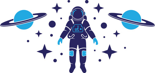 Astronaut in space with planets and stars, flat vector illustration © PixelVista