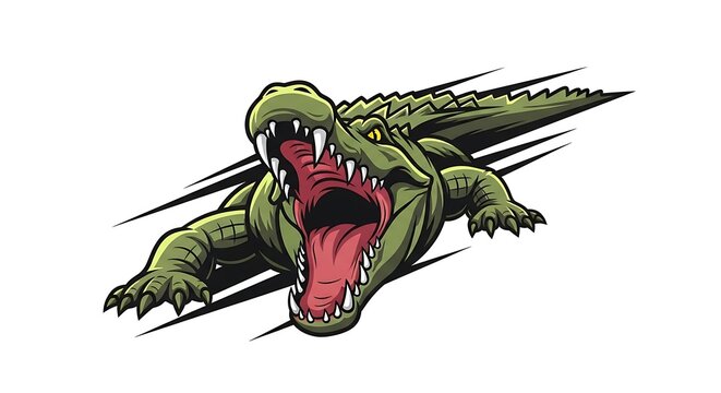 Cartoon crocodile running with open mouth.