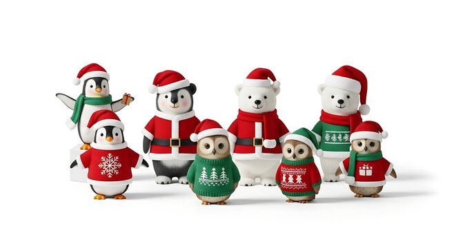 Christmas bears in festive holiday attire.
