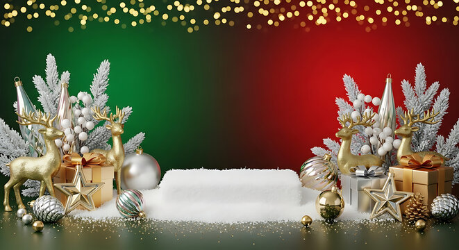 Christmas product display podium with reindeer and gift boxes