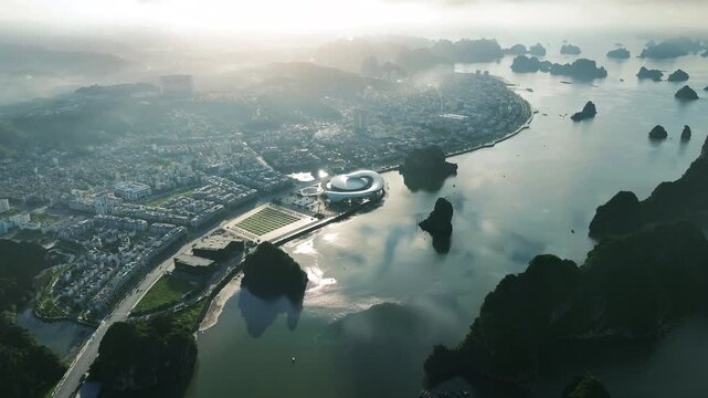 Aerial view of Ha long city in morning, Vietnam.