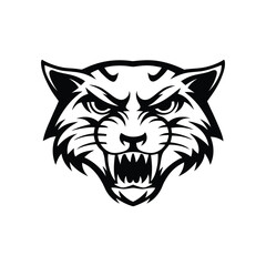 Fototapeta premium Black and white vector illustration of a roaring tiger head