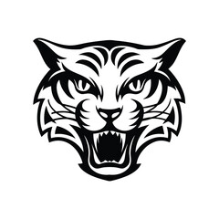 Fototapeta premium Black and white vector illustration of a roaring tiger head