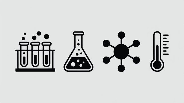 Scientific equipment including test tubes and a thermometer are shown