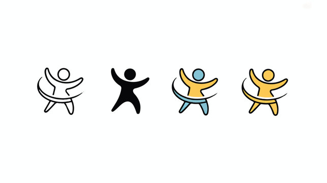 Four minimalist human figures dancing in different colors and styles