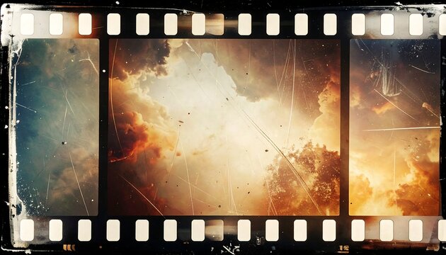 A film strip with three panels of a vibrant, cosmic scene
