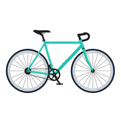 Fototapeta premium A sleek turquoise fixed-gear bicycle with black handlebars and saddle, showcasing its simple and stylish design.
