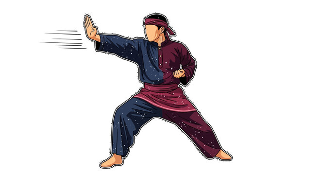 Man performing martial arts move, silat fighter action pose