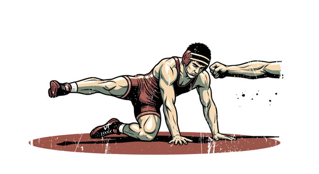 Wrestler dodges punch during match on mat