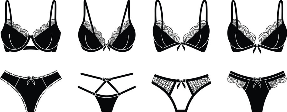 Black lingerie collection silhouette bras and panties fashion and intimacy