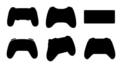 Black game controller silhouette set, video game gamepad icons collection, gaming console joystick vector elements for esports and ui design © Lamiya