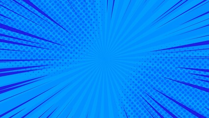 Abstract cartoon comic background of bright blue lines of sunlight with halftone dots texture © Erra