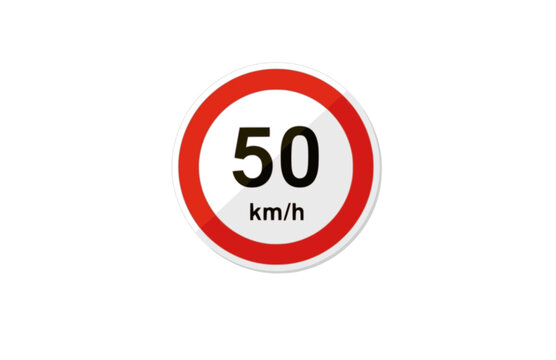 50 km/h Speed Limit Traffic Sign Sticker. Flat Vector Illustration of German Road Sign 50 Zone.