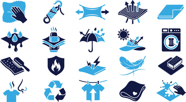 Fabric and textile care property icons.