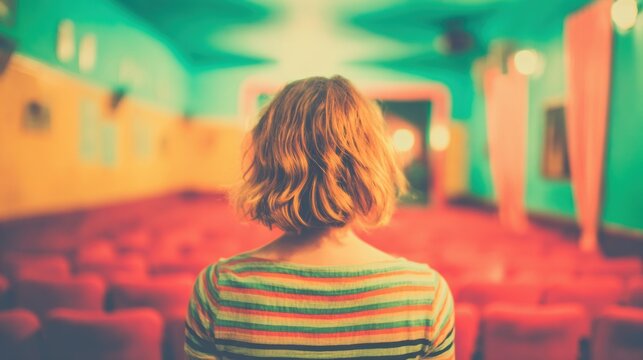 Watching a show from the back of a theater in the evening hours