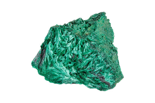 Natural malachite stone with distinctive green copper ore patterns displaying geological mineral structure and raw crystalline matrix formation on isolated backdrop