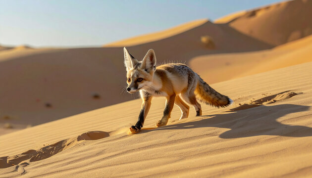 Desert fox walking in sunlight