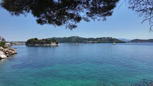Amazing view of coastline of Skiathos Town, Sporades, Thessaly, Greece