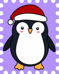 Fototapeta premium Cute Penguin Christmas Postage Stamp Illustration