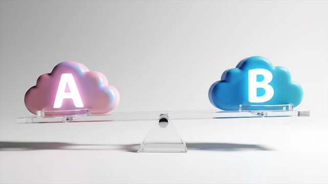 Cloud storage options A and B on a balance scale