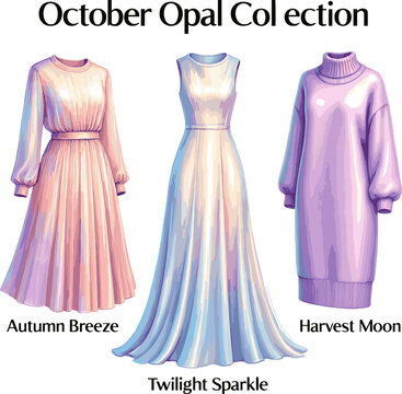 Create a realistic kinds of deferent October dress (opal) vector art with white background.