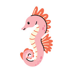 Fototapeta premium Cute hand drawn seahorse. Bright, playful marine collection for stickers, prints, kids, summer projects, posters. Doodle cartoon design isolated on white