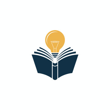 Book and light bulb logo for ideas with innovation knowledge creativity