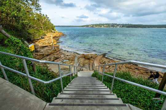 Stairway to the rocky shoreline at Salmon Haul Reserve in Cronulla, Sydney, Australia