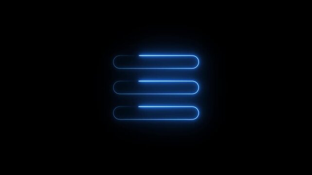 Blue Neon Glowing Lines Representing a Hamburger Menu Icon on Black Background navigation user interface