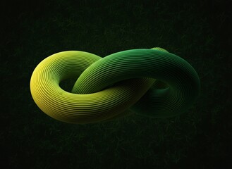 Fototapeta premium Abstract infinity symbol rendered in vibrant yellow and green, symbolizing endless possibilities and interconnectedness
