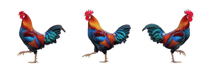 Fototapeta premium A realistic rooster bird isolated on white background high resolution photography for farm nature and poultry wildlife and organic food market advertising and rural country lifestyle design assets.