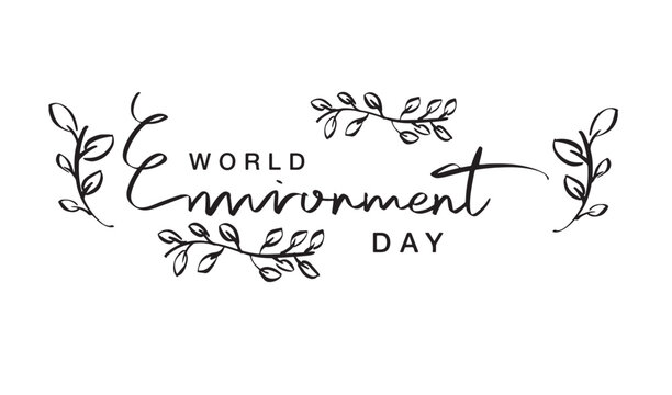 World environment day leaf plant flora flower text font calligraphy hand written lettering script black color object icon ecology green nature earth world environment day june 5 day date fifth june 