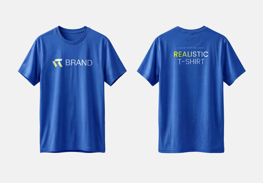 Realistic Blue T Shirt Mockup Front and Back View