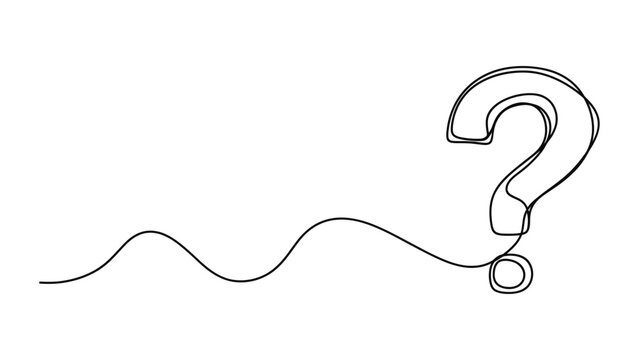 Continuous single line drawing of a question mark symbol.