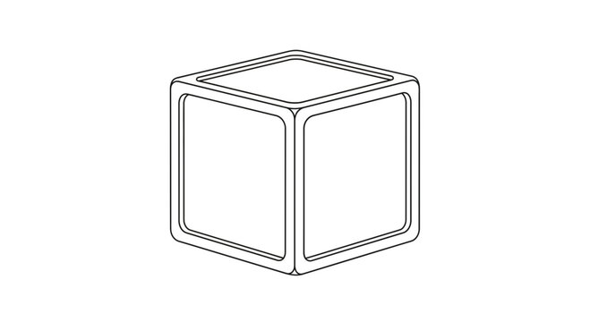 Abstract cube illustration, geometric shape, simple outline drawing