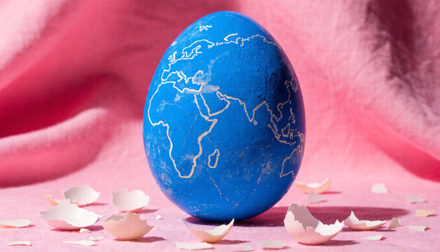 blue easter eggs pink background