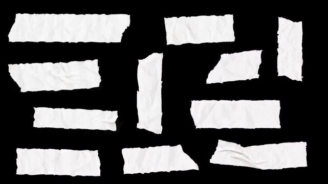 Dynamic stop motion animation of crumpled paper tape pieces. Enhance your creative video edits, scrapbooking projects, and social media content with these handcrafted realistic elements