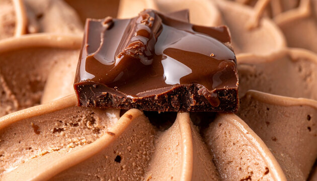 Chocolate fudge chunk in ice cream extreme macro detail