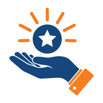 Hand holding star symbol with sunburst