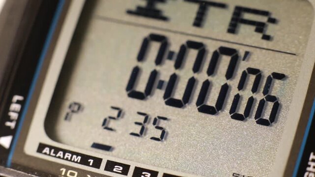 Digital timer and stopwatch running on a digital watch lcd display